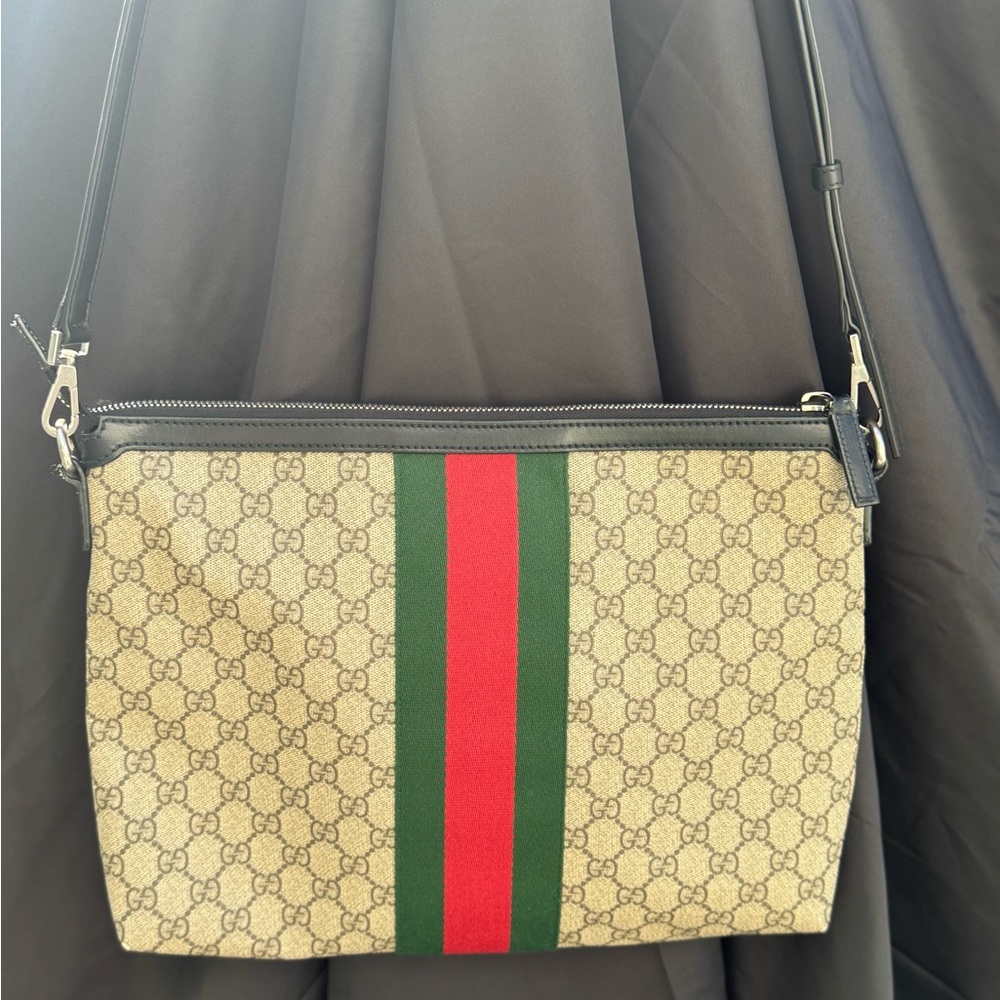 Gucci Beige GG Supreme Crossbody with Red and Green Web Stripe - Picture 8 of 8